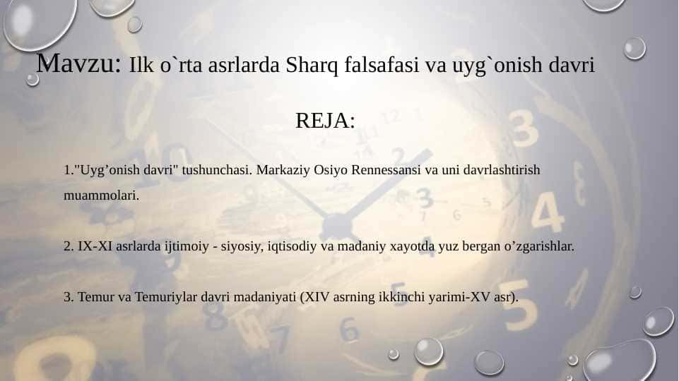 Ilk o`rta asrlarda Sharq falsafasi va uyg`onish davri