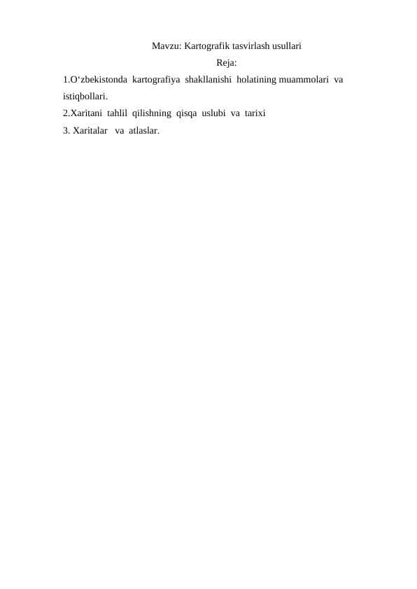 Kartografik tasvirlash usullari