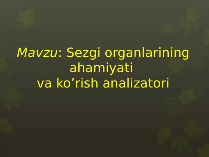 Sezgi organlarining ahamiyati va ko’rish analizatori