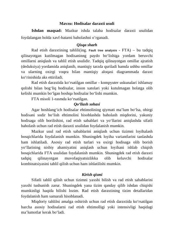 Hodisalar daraxti usuli