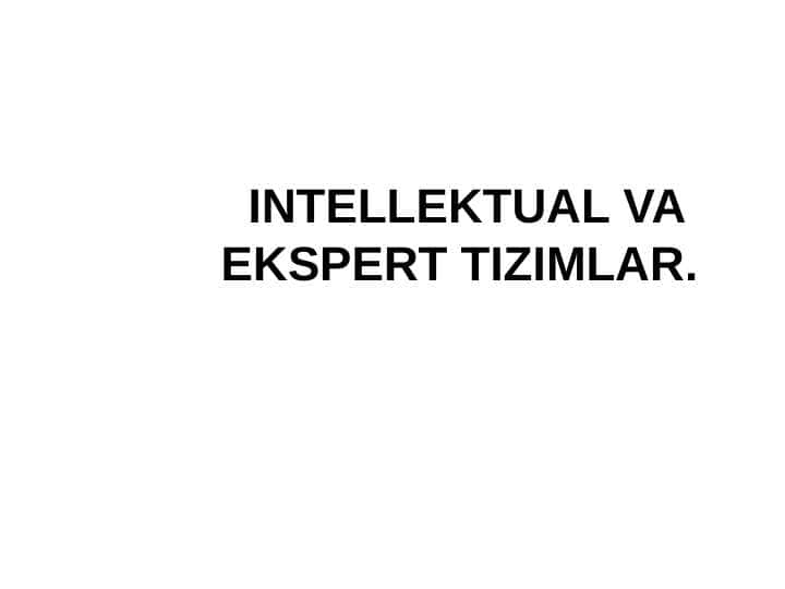 INTELLEKTUAL VA EKSPERT TIZIMLAR.