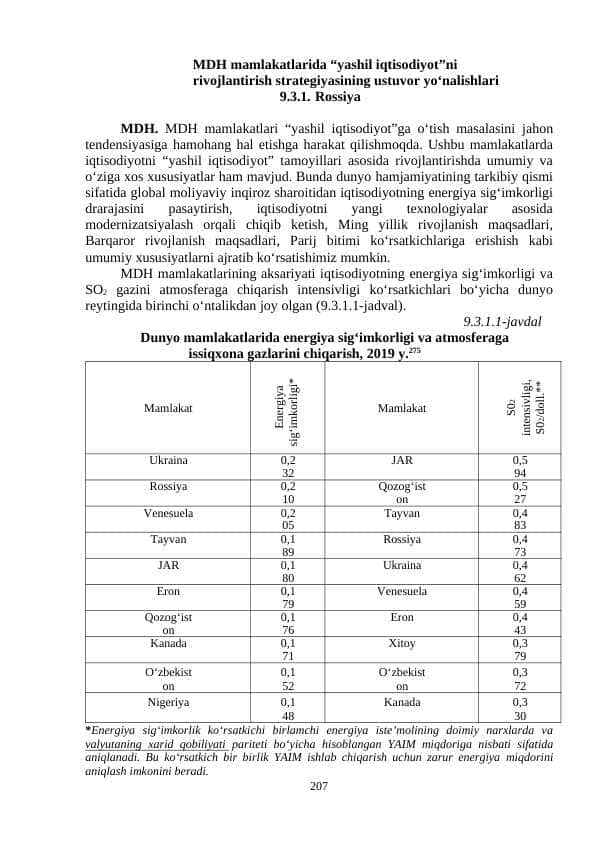 MDH mamlakatlarida “yashil iqtisodiyot”ni rivojlantirish strategiyasining ustuvor yo‘nalishlari