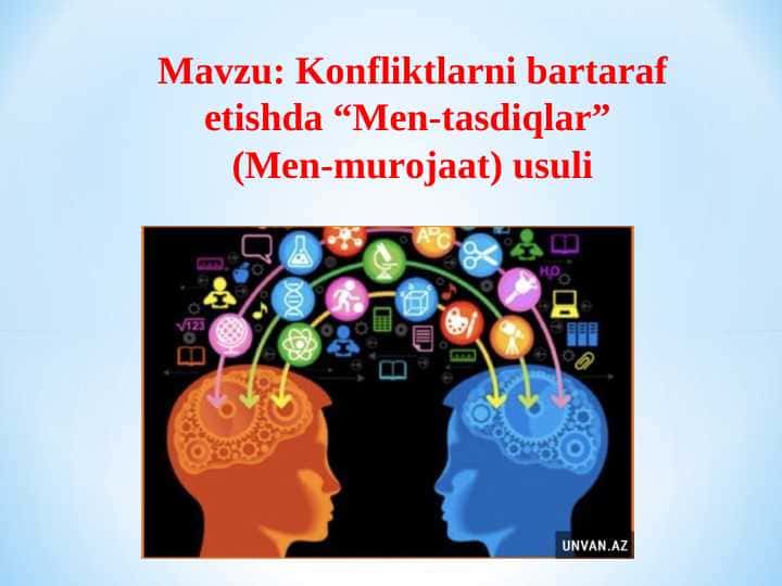 Konfliktlarni bartaraf etishda “Men-tasdiqlar” (Men-murojaat) usuli