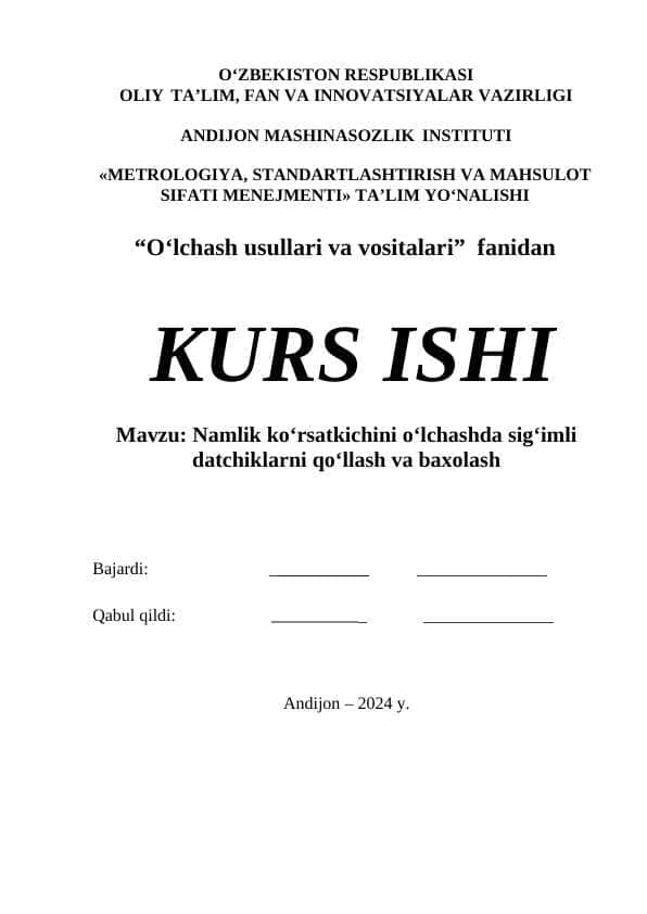 Namlik ko‘rsatkichini o‘lchashda sig‘imli datchiklarni qo‘llash va baxolash