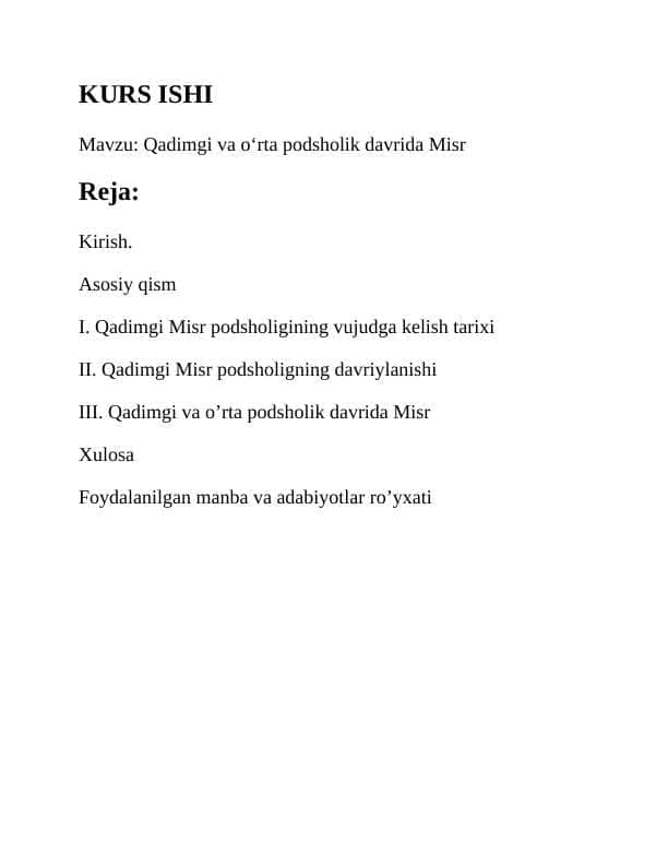 Qadimgi va o‘rta podsholik davrida Misr