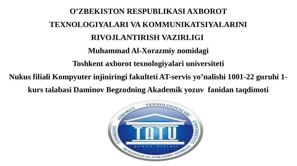 Mavzu:Kasb sohasidagi innovatsiyalar haqida ma'lumot