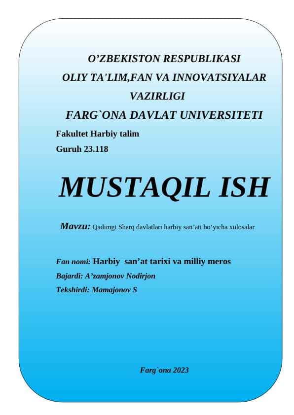 Qadimgi Sharq davlatlari harbiy sanati