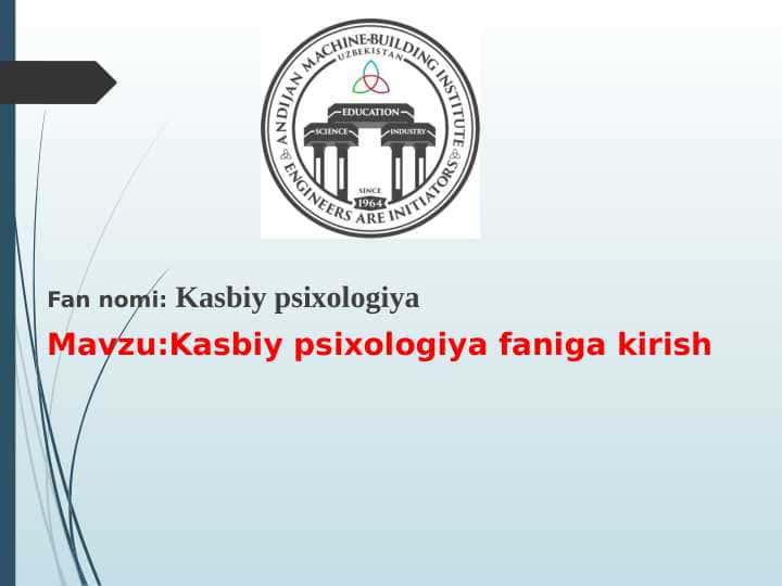 KASBIY PSIXOLOGIYA FANIGA KIRISH