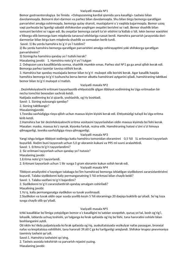 Gerontologiya fanidan testlar muammoli masalalar