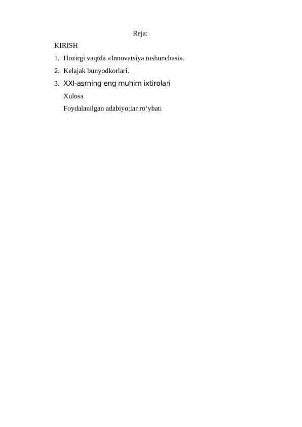 XXI asrda innovatsiya