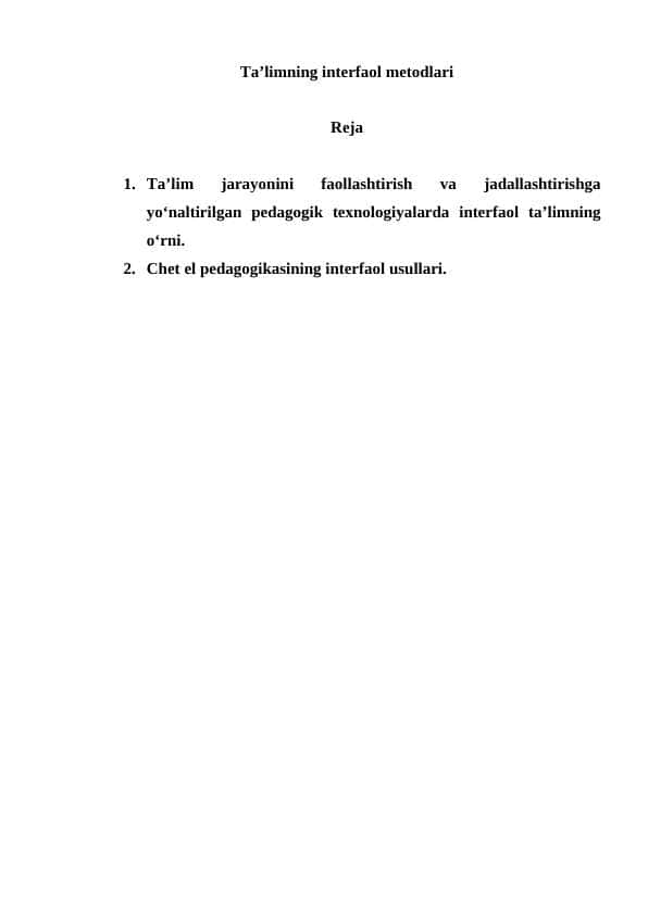 Ta’limning interfaol metodlari