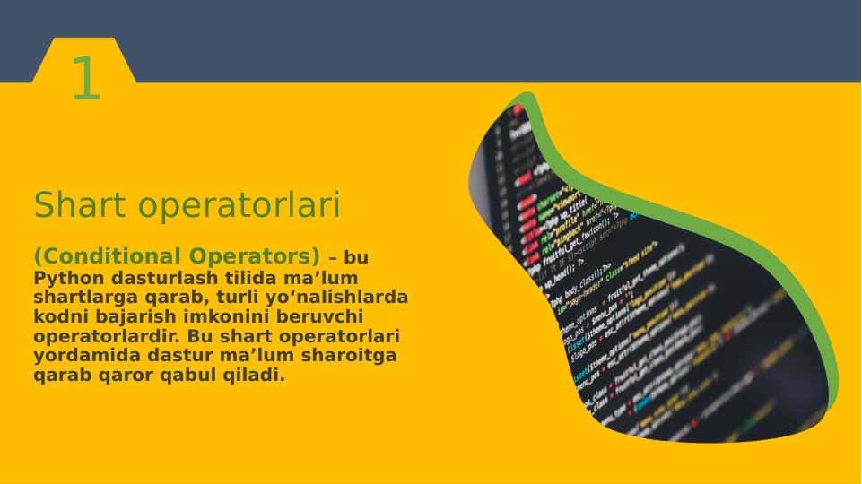 Python dasturlash tilida shart operatori