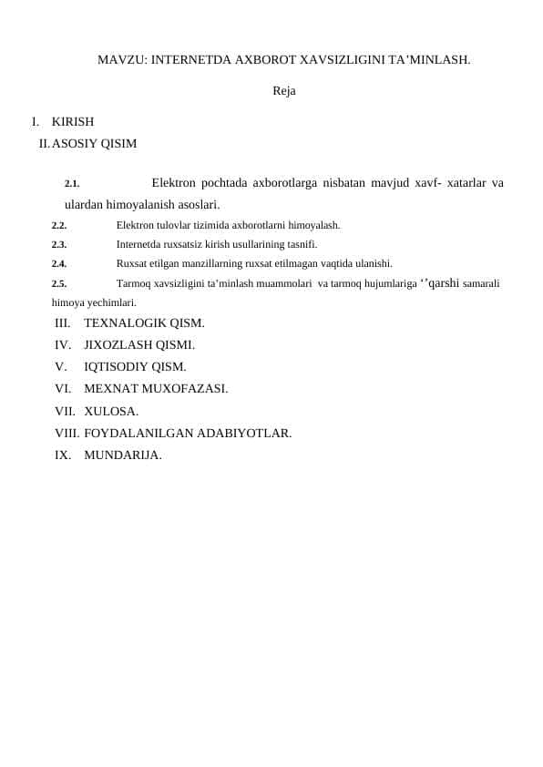 INTERNETDA AXBOROT XAVSIZLIGINI TA’MINLASH.