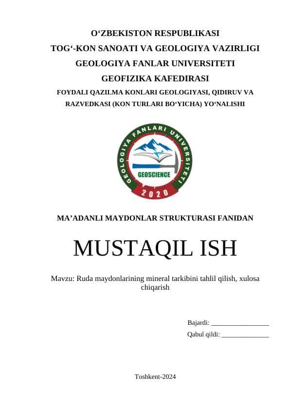 Ruda maydonlarining mineral tarkibini tahlil qilish, xulosa chiqarish