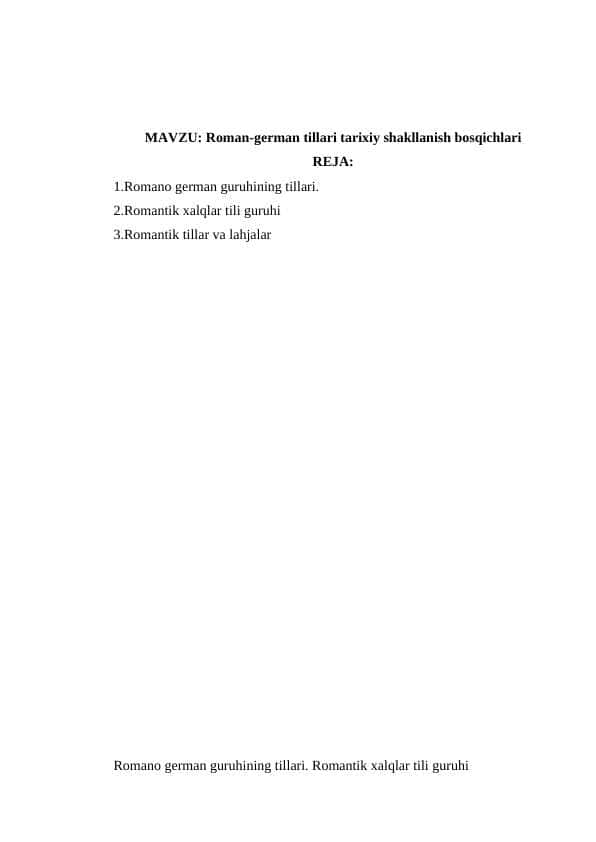 Roman-german tillari tarixiy shakllanish bosqichlari