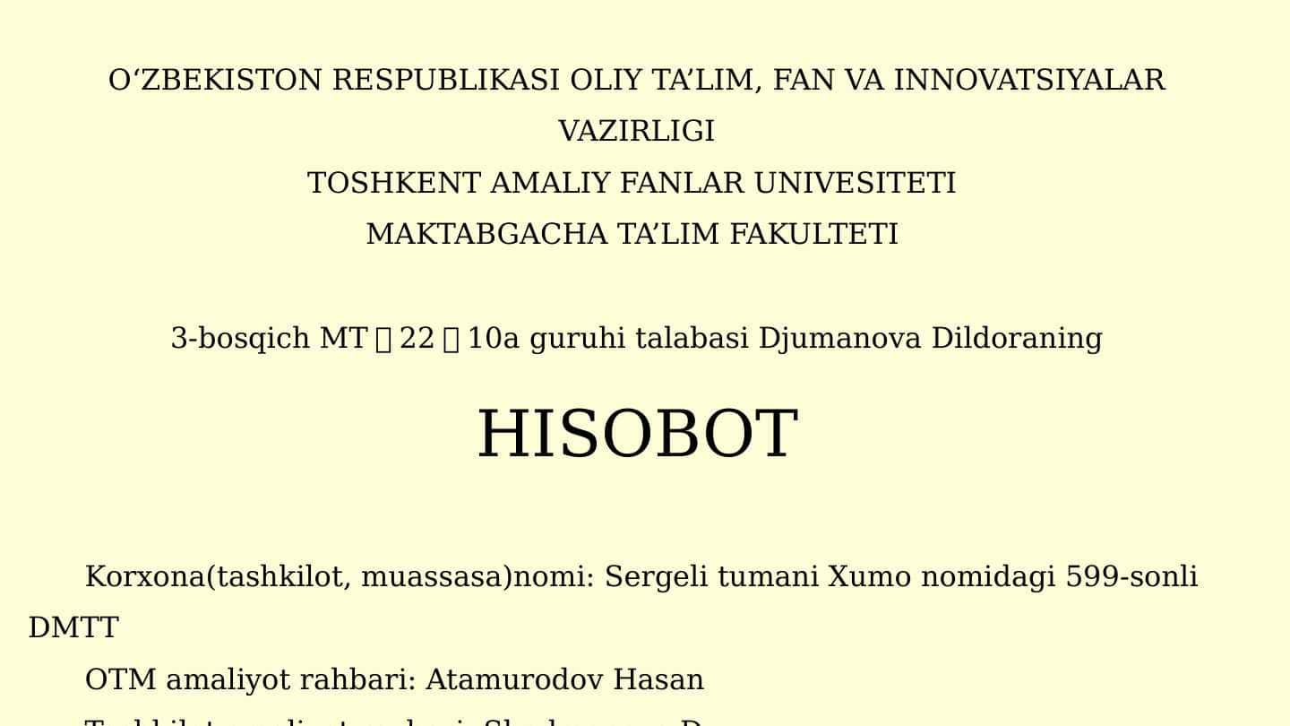 MTT amaliyot xisoboti