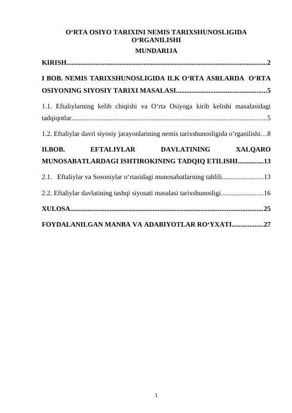 OʻRTA OSIYO TARIXINI NEMIS TARIXSHUNOSLIGIDA OʻRGANILISHI