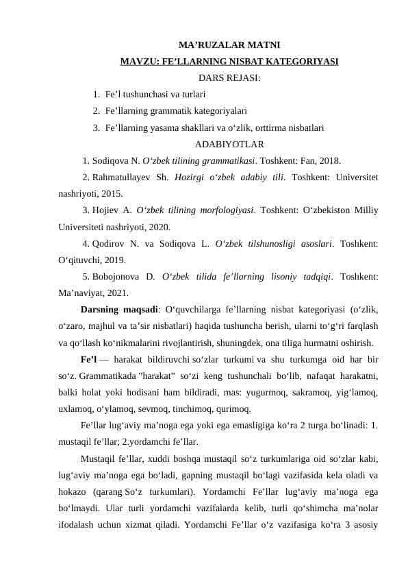 FE’LLARNING NISBAT KATEGORIYASI