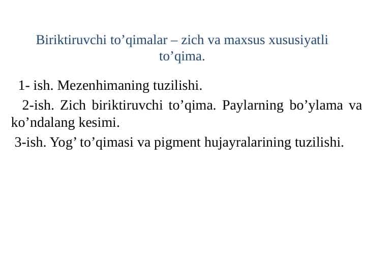 Biriktiruvchi to’qimalar zich va maxsus xususiyatli to’qima.