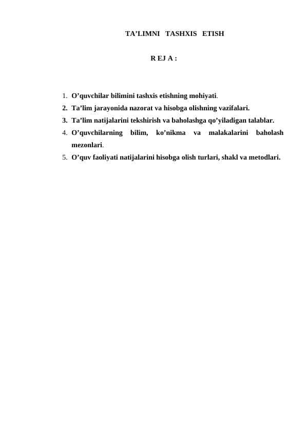 TA’LIMNI TASHXIS ETISH