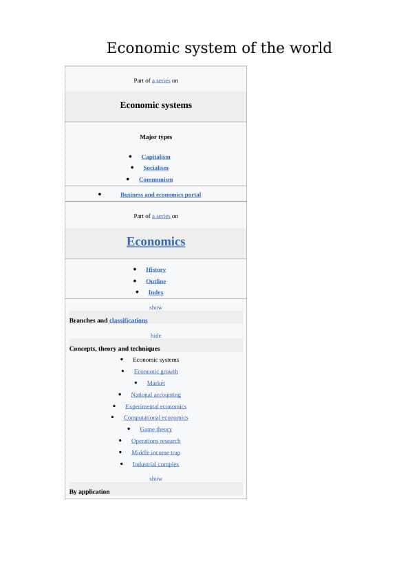 Economic system of the world