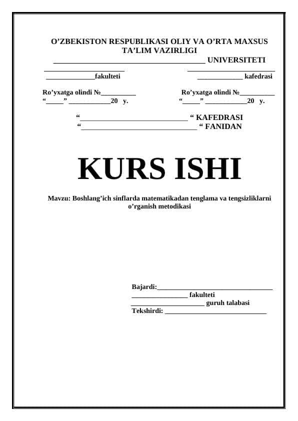 Boshlang’ich sinflarda matematikadan tenglama va tengsizliklarni o’rganish metodikasi