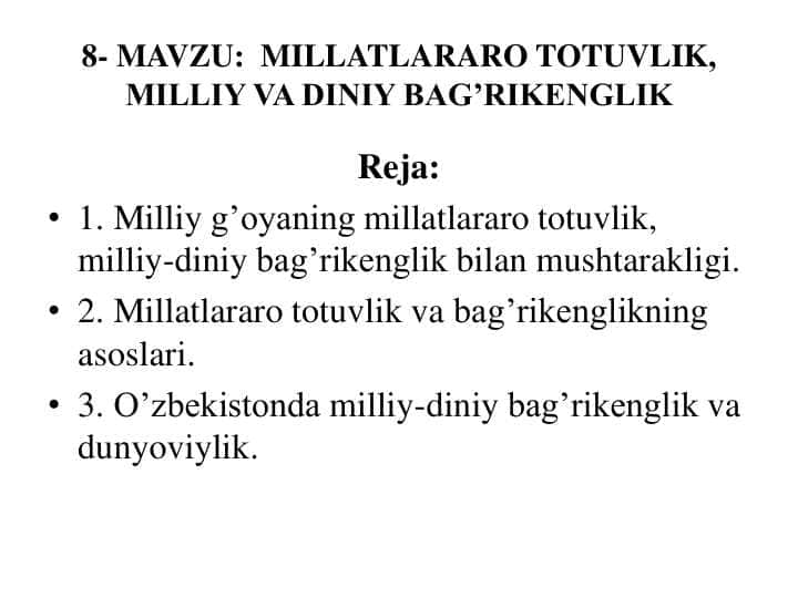 MILLIY VA DINIY BAG’RIKENGLIK