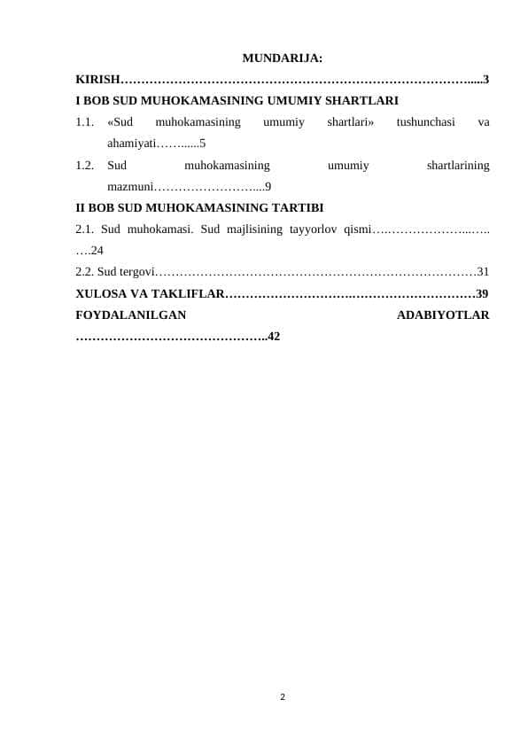 SUD MUHOKAMASINING UMUMIY SHARTLARI