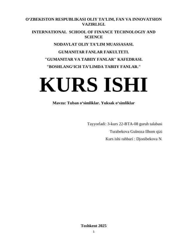 Tuban oʻsimliklar. Yuksak oʻsimliklar