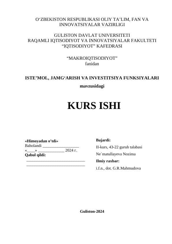 ISTE’MOL, JAMG‘ARISH VA INVESTITSIYA FUNKSIYALARI