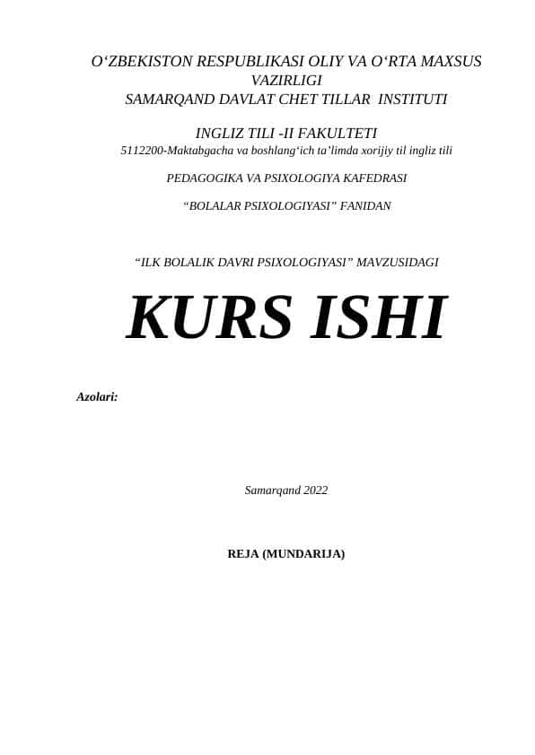 ILK BOLALIK DAVRI PSIXOLOGIYASI
