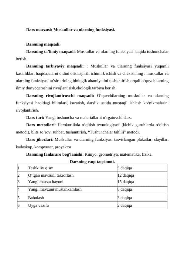 Muskullar va ularning funksiyasi.
