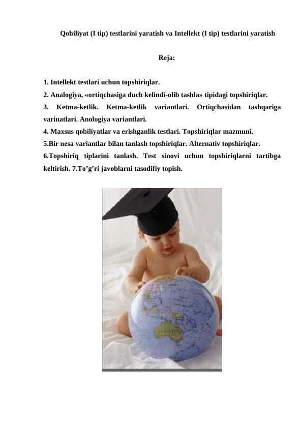 Qobiliyat (I tip) testlarini yaratish va Intellekt (I tip) testlarini yaratish