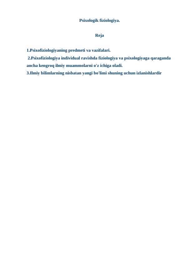 Psixofiziologiyaning predmeti