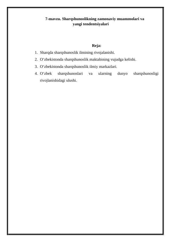 Sharqshunoslikning zamonaviy muammolari va yangi tendentsiyalari
