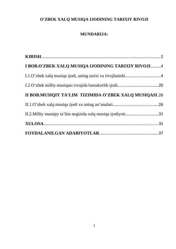 O'ZBEK XALQ MUSIQA IJODINING TARIXIY RIVOJI