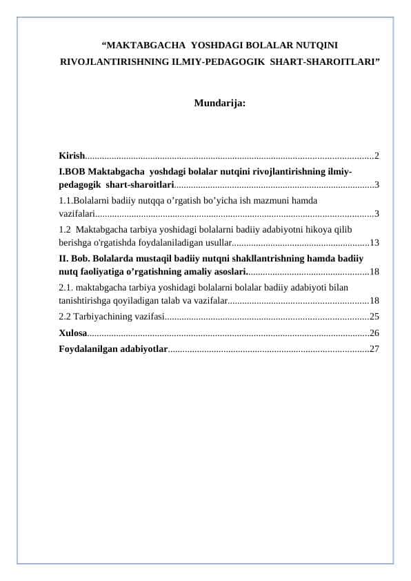 MAKTABGACHA YOSHDAGI BOLALAR NUTQINI RIVOJLANTIRISHNING ILMIY-PEDAGOGIK SHART-SHAROITLARI