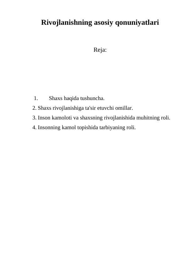 Rivojlanishning asosiy qonuniyatlari