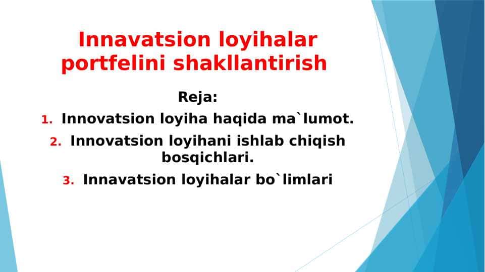 Innavatsion loyihalar portfelini shakllantirish