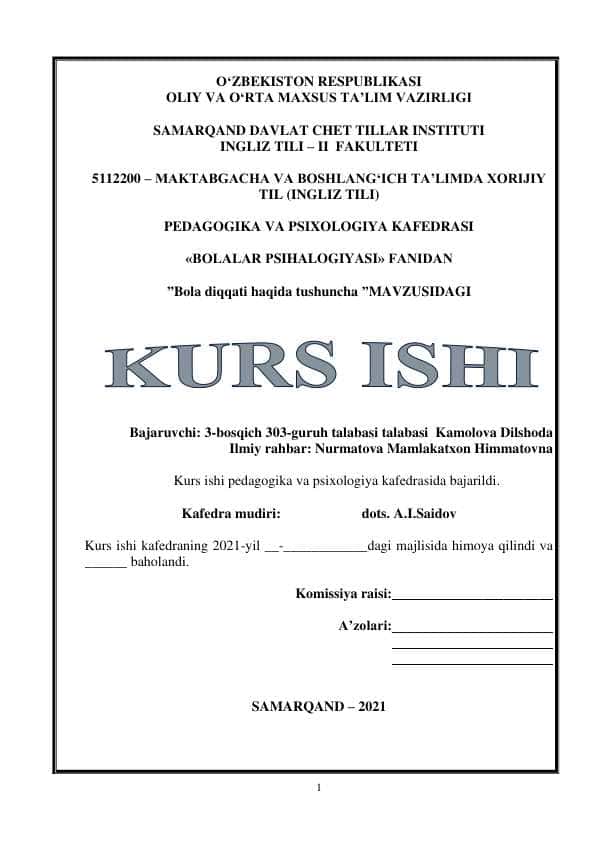 Bola diqqati haqida tushuncha kurs ishi