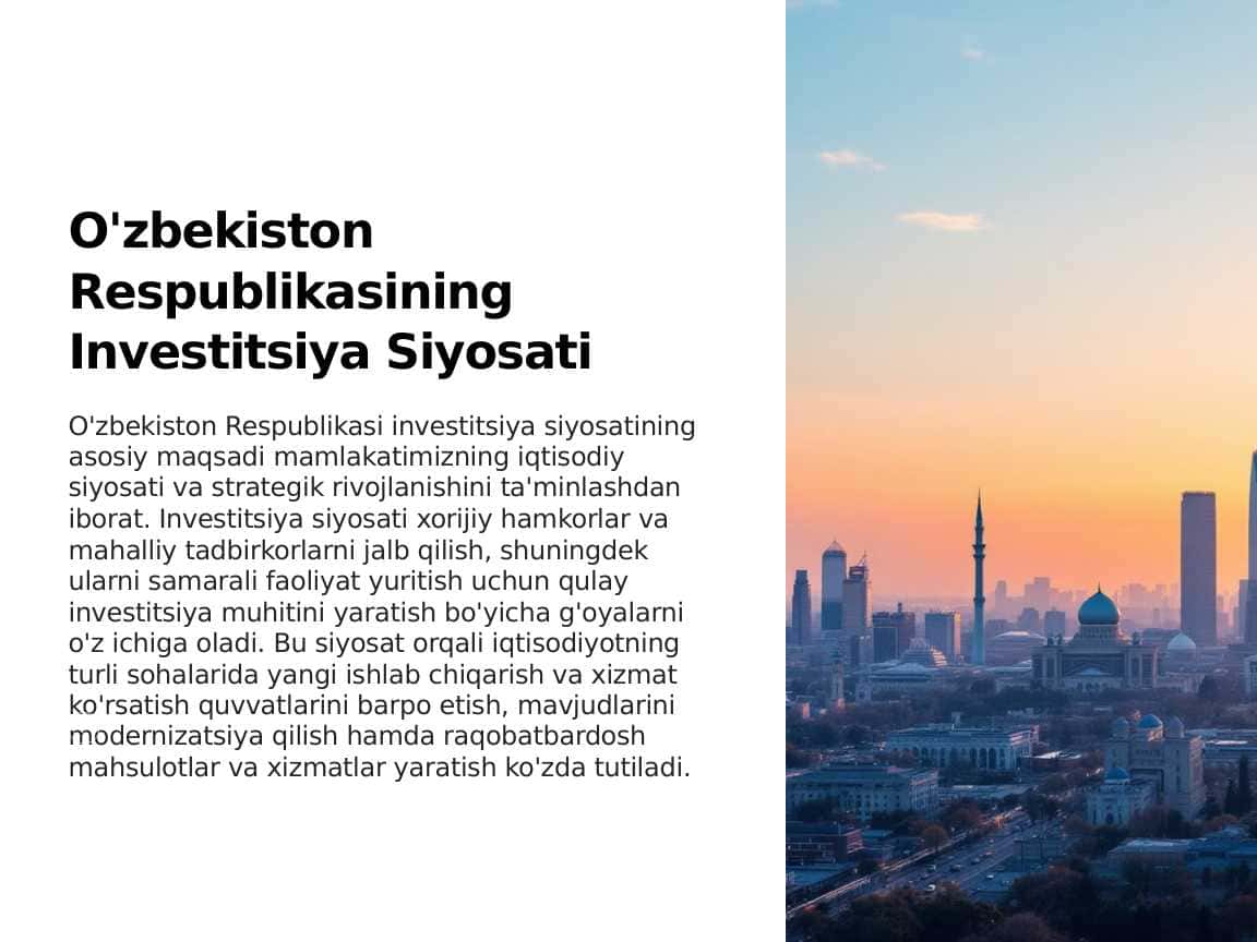 O'zbekiston Respublikasining Investitsiya Siyosati