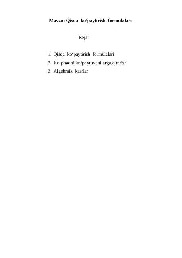 Qisqa ko‘paytirish formulalari