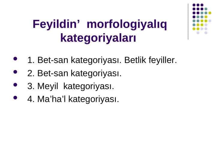 Feyildin’ morfologiyalıq kategoriyaları
