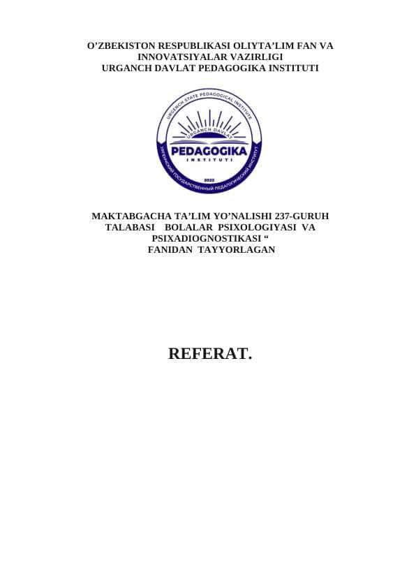 Maktabgacha yoshdagi bolalarda diqqatning shakillanishi xulq-atvorni nazorat qilish tizimi sifatida