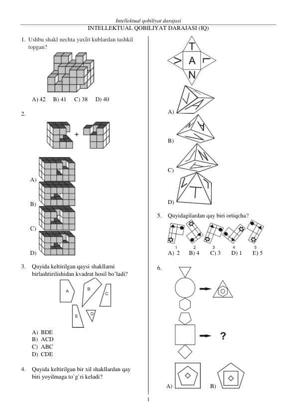 iq test litseylar uchun