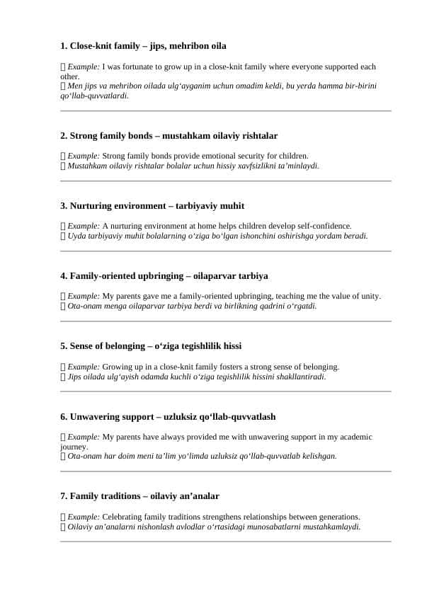 Close knit family vocabulary