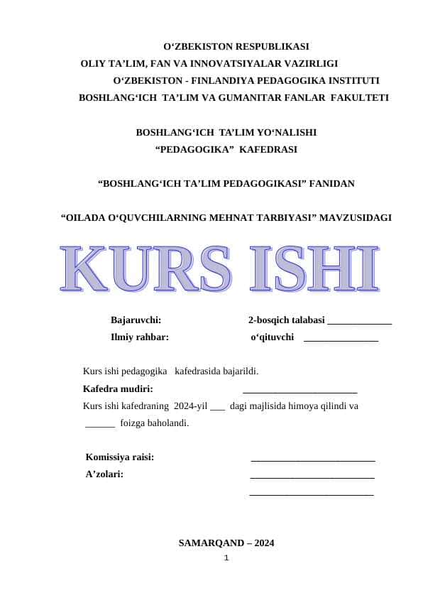 OILADA O‘QUVCHILARNING MEHNAT TARBIYASI