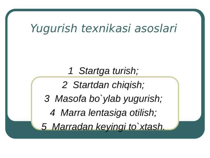 Yugurish texnikasi asoslari