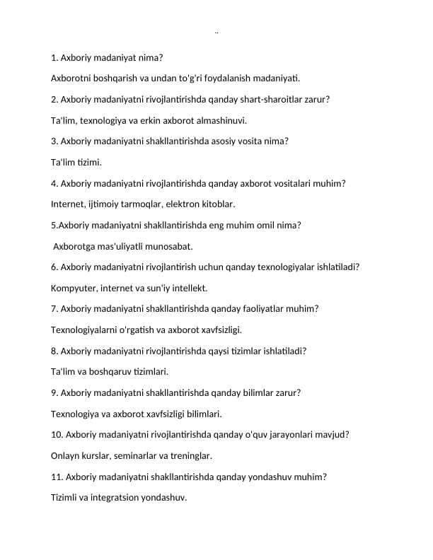 informatika savol javoblari bilan