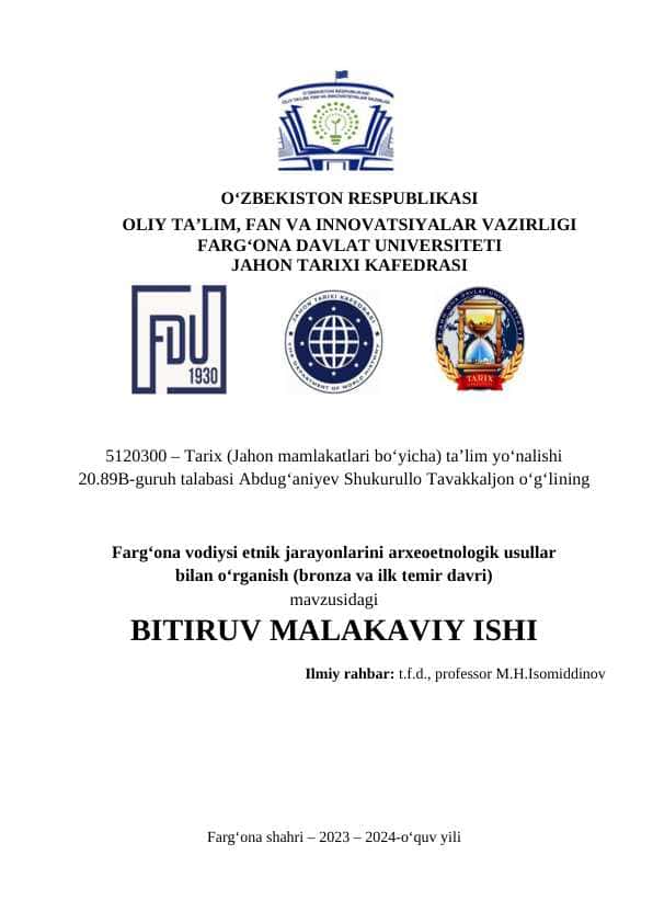 Farg‘ona vodiysi etnik jarayonlarini arxeologiyasi